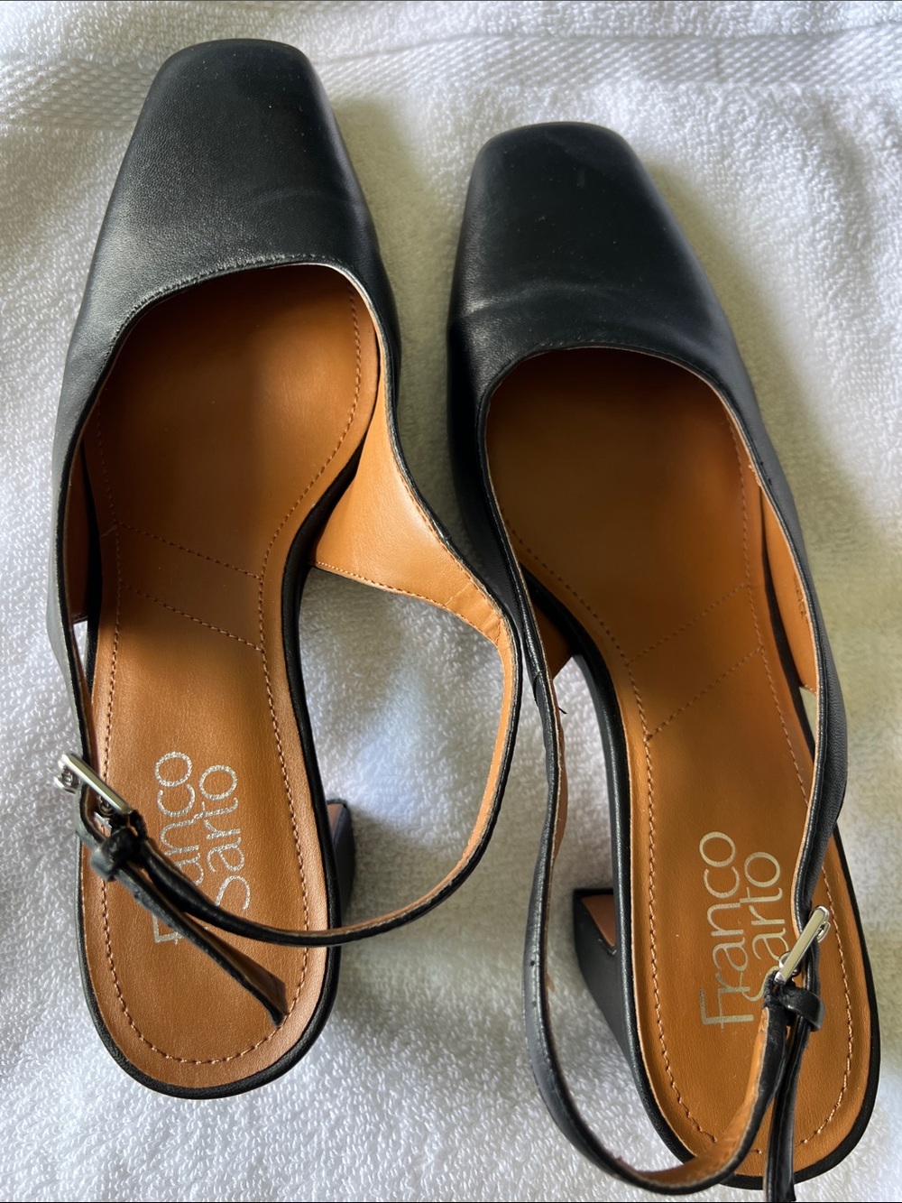 Franco Sarto Black Leather Square-Toe Slingback Pumps